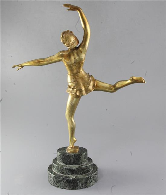 Salvatore Melani. A 1930s gilt bronze figure of a dancer, height 19in.
